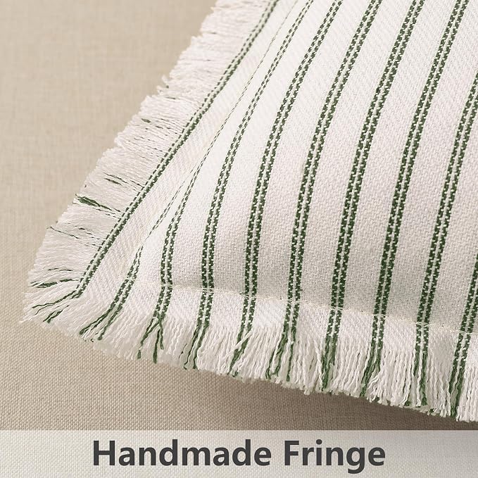 ZWJD Throw Pillow Covers 24x24 Set of 2 Striped Pillow Covers with Fringe Chic Cotton Decorative Pillows Square Cushion Covers for Sofa Couch Bed Living Room Farmhouse Decor, (Olive Green)