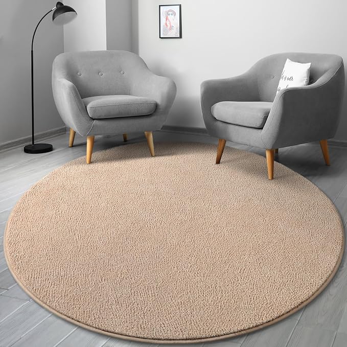 Gifeas Ultra Soft Round Area Rugs for Living Room Bedroom, 5x5 Feet Beige Thickened Memory Foam Modern Indoor Circle Carpets, Non-Slip Comfy Circular Rug for Boys Girls Nursery Room Home Decor
