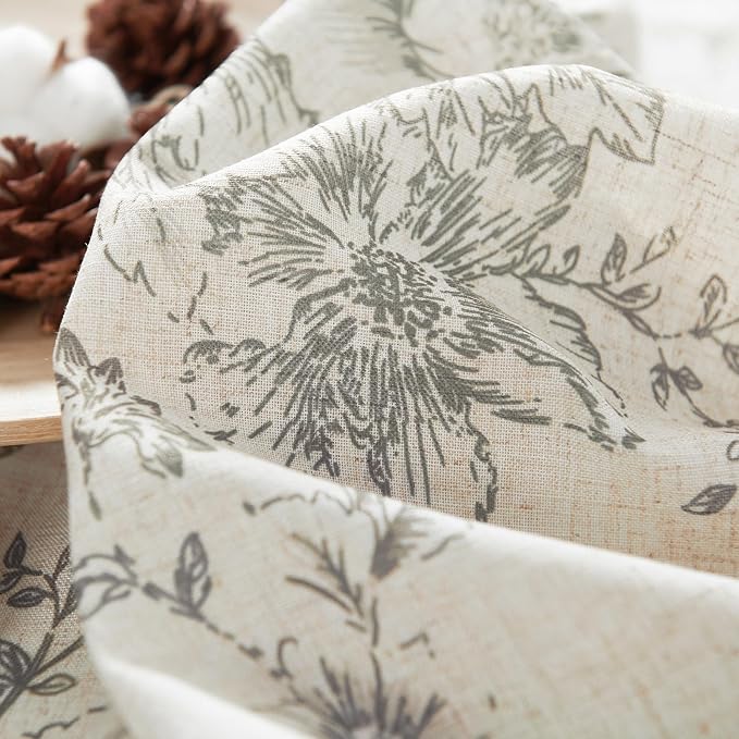 jinchan Gray Floral Linen Curtains Lined 63 Inch Vintage Back Tab 2 Panels | Privacy lining, light filtering drapes, vintage, cottagecore, french country, rustic, bedroom, living room, window treatment