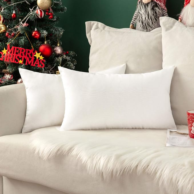 MIULEE Pack of 2 Decorative Outdoor Solid Waterproof Throw Pillow Covers Faux Linen Garden Farmhouse Cushion Cases for Patio Tent Balcony Couch Sofa 20x12 Inch White