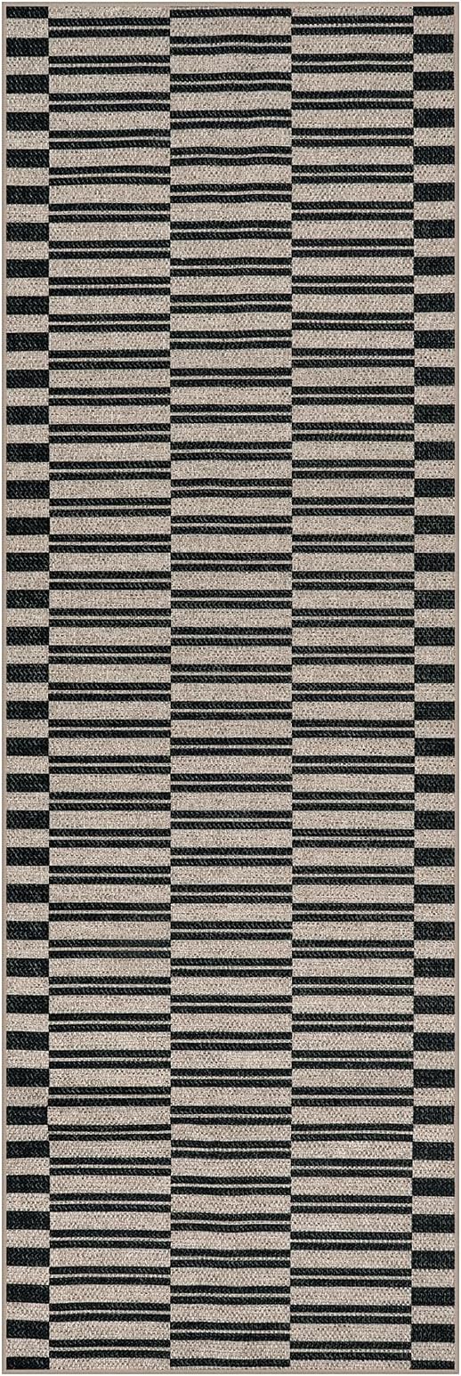 Lahome Striped Easy Jute Kitchen Runner Rug, 2x6 Washable Rugs for Entryway | Indoor Outdoor Non Slip Black Runners for Hallways, Modern Farmhouse Non Shedding Carpet for Laundry Room Front Porch Entry