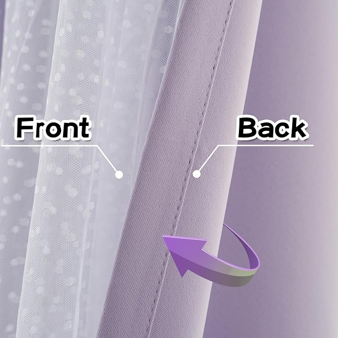 MYSKY HOME Lilac Curtains for Girls Bedroom & Nursery Kids Purple Lavender Blackout Curtains Double Layer with Polka Dots Sheer, Grommet Tops, 52x95 Inch, 2 Panels