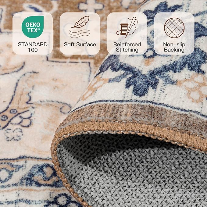 Lofus 2'6"x12' Runner Rug for Hallways, Washable Kitchen Rugs, Non-Slip Rugs for Entryway and Bedroom, Vintage Boho Carpet, Soft Low Pile Long Runner Area Rug, Floral Brown