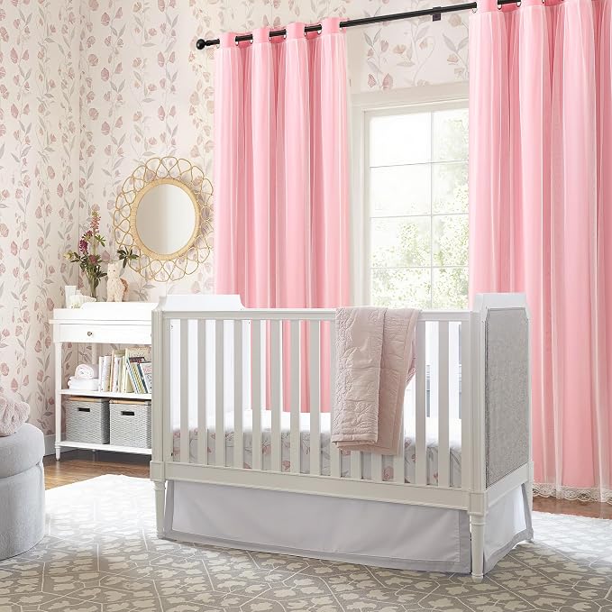 XiDi Double Layer Curtains with Sheer Overlay for Girls Kids Bedroom 96 Inches Long Pink Blackout Curtains Princess Nursery Thermal Insulated Room Darkening Grommet Drapes Lace Hem 2 Panels W52xL96