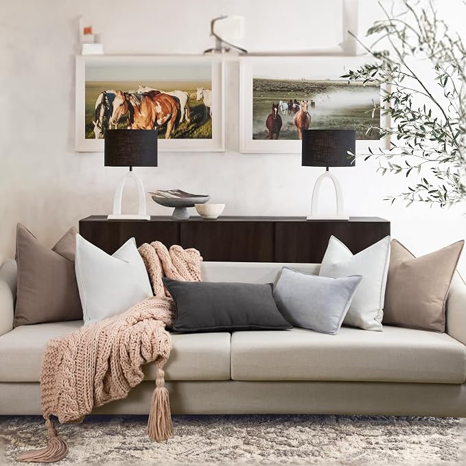 ZWJD Khaki Pillow Covers 12x20 Set of 2 Chenille Throw Pillow Covers with Elegant Design Soft and Luxurious Decorative Throw Pillows for Couch, Bed, and Home Decor