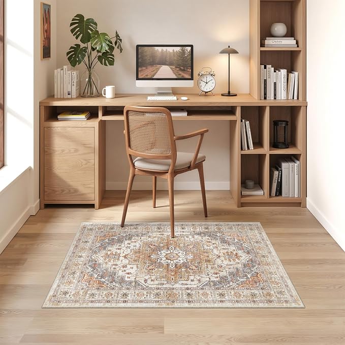 befbee 2x3 Entryway Rug Small Washable Kitchen Rugs Non Slip Front Door Rug Foldable Thin Carpet Low Pile Area Rug for Dining Room Entry Bedroom(Turmeric/Grey,2'x3')