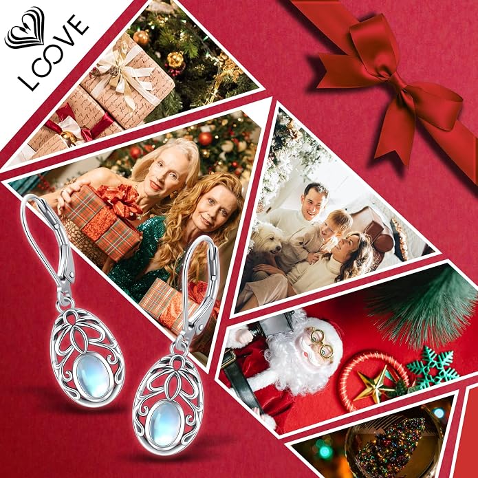 Dangle Earrings Sterling Silver Moonstone/Turquoise/CZ/Crystal Earrings for Women Tree of Life Animal Filigree Leverback Earrings Jewelry Gifts