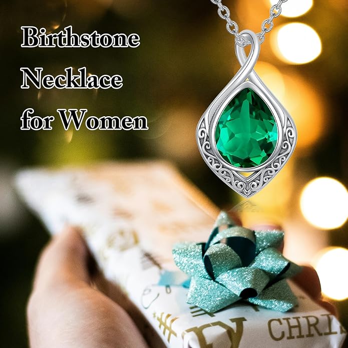 PELOVNY Celtic Knot Necklaces for Women 925 Sterling Silver Gemstone/Birthstone Teardrop Infinity Necklace Irish Celtic Pendant Jewelry Gifts for Mom Daughter Wife