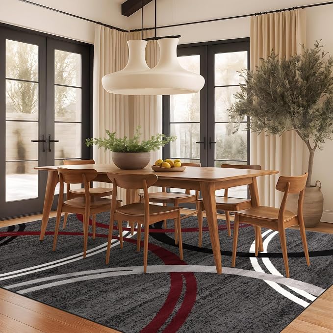 Rugshop Wavy Circles Modern Non-Shedding Area Rug Red 7'10" x 10'2"