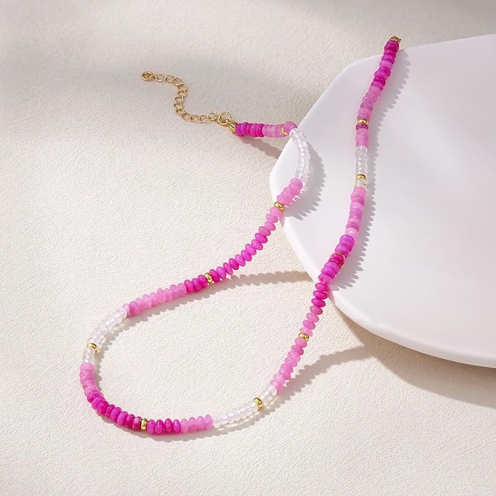 KELORIS PATH Beaded Necklace for Women, Colorful Gemstone Boho Bead Choker for Beach, Trendy Summer Natural Stone Jewelry Gifts
