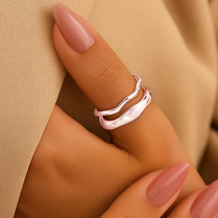 Gold Rings for Women Men Non Tarnish, Waterproof Chunky 14K Gold Plated Dainty Stackable Rings Trendy Statement Pinky Thumb Rings Engagement Eternity Wedding Band Ring Stacking Gold Jewelry Size 3 4 5 6 7 8 9 10 11