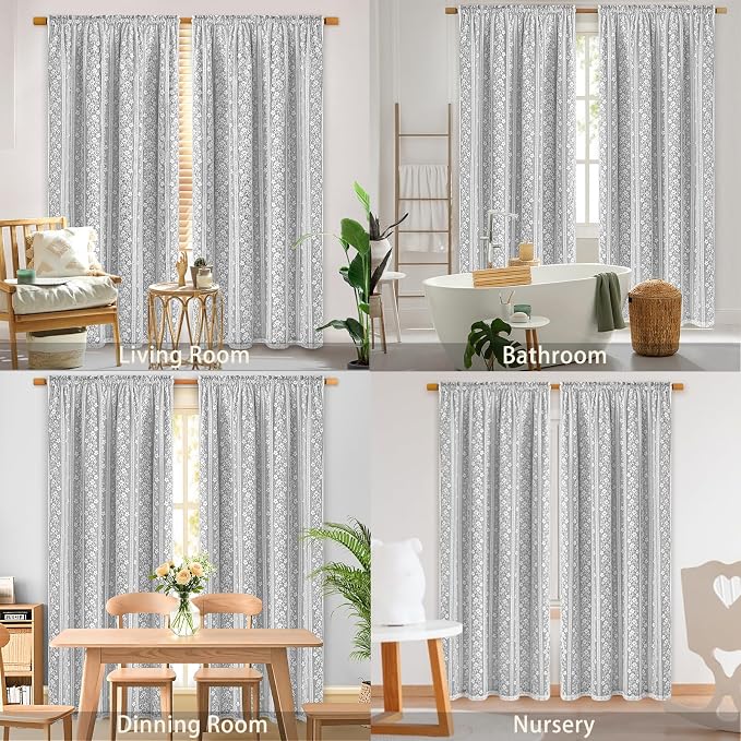 ASPMIZ Linen Curtains for Bedroom, Double Layered Curtain for Living Room Farmhouse Curtain 63 Inch Length 2 Panels Set, Rustic Curtains & Drapes Rod Pocket with Tiebacks, 52 x 63 Inch, Grey