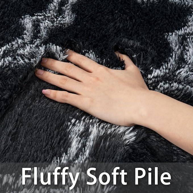 8x10 Area Rugs for Bedroom Living Room, Large Modern Black and White Rugs | Soft Fluffy Plush Geometric Rug Upgrade Non-Slip Shaggy Fuzzy Carpet for Playroom Teen Dorm Home Office Decor