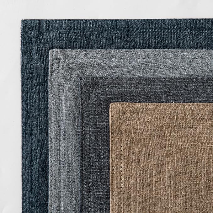MIULEE Neutral Navy Boho Linen Pillow Covers 24x24 Inch Pack of 4 | Natural Decorative Throw Pillow Covers Soft Farmhouse Couch Pillowcases Coastal Home Decor for Living Room Bed Sofa