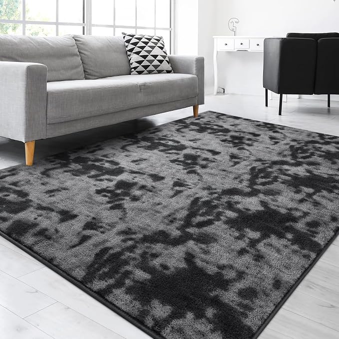 Gifeas Large Ultra Soft Modern Area Rugs for Living Room Bedroom, 5x8 Feet Tie-Dyed Dark Grey Thickened Memory Foam Indoor Carpets, Non-Slip Comfy Rug for Boys Girls Nursery Room Home Decor