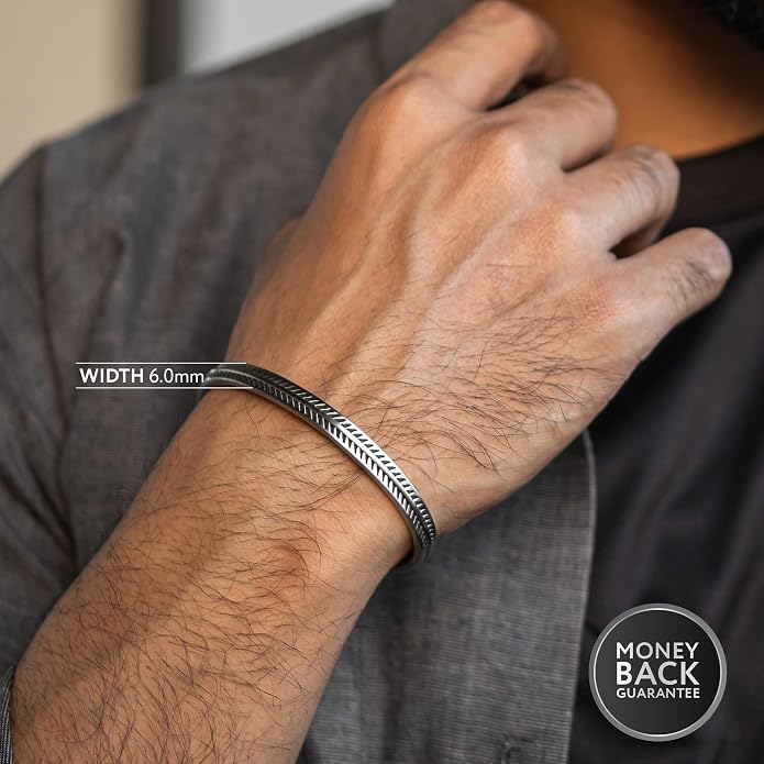 Cuff Bracelet for Men Premium Stainless Steel Mens Bangle Bracelets Silver Cuff Bracelet Waterproof & Non-Tarnish Minimal Western Bracelet