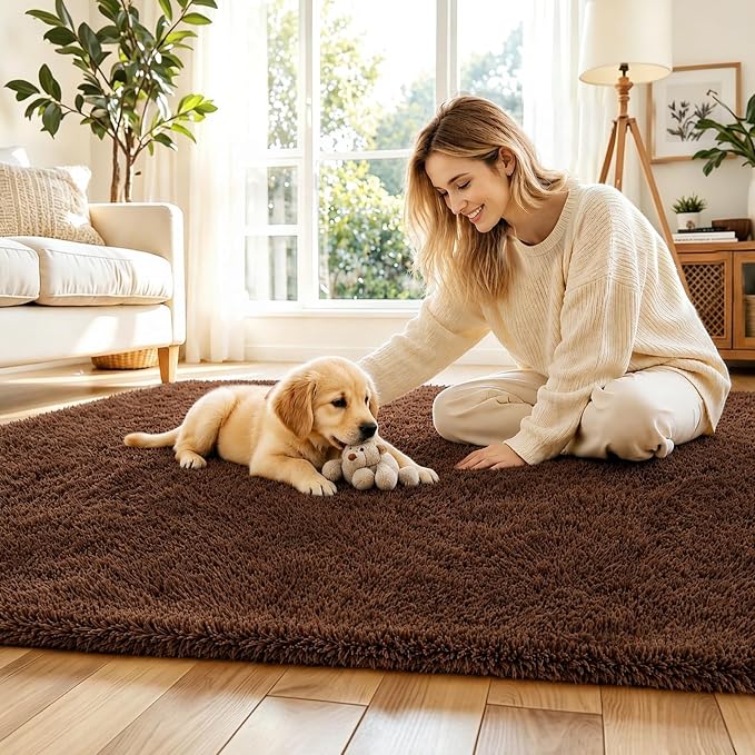 Rugs for Living Room 6x9, Alfombras para Salas Shag Large Plush Soft Area Rug, Shaggy Carpets for Bedroom,Home Decor Aesthetic(Coffee, 6 x 9)