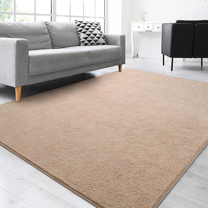 Gifeas Large Ultra Soft Modern Area Rugs for Living Room Bedroom, 7x10 Feet Beige Thickened Memory Foam Indoor Solid Minimalist Carpets, Non-Slip Comfy Rug for Boys Girls Nursery Room Home Decor