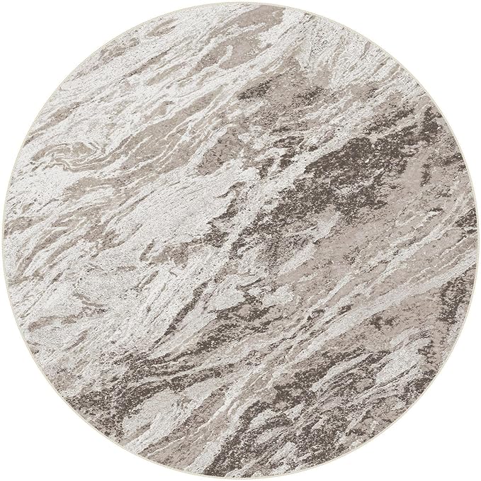 Area Rugs for Living Room: 8ft Round Abstract Washable Rug Modern Neutral Large Soft Stain Resistant Non-Slip for Bedroom Dining Room Indoor Home Office Carpet - Brown