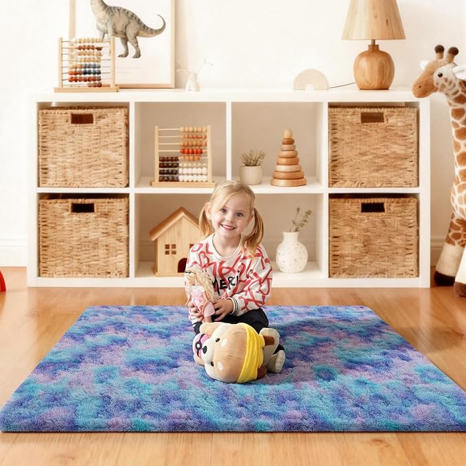 4x6 Rugs for Bedroom, Fluffy Area Rugs for Living Room, Small Fuzzy Shag Soft Non-Slip Carpet for Kids Girls and Boys Nursery Dorm Indoor Room Home Decor (4ft X 6ft, Rainbow)