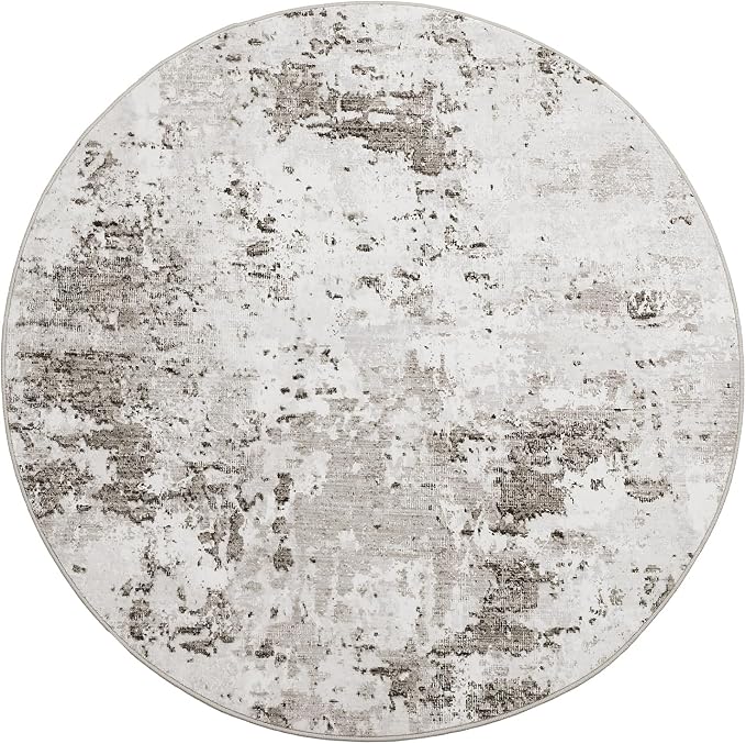 ROYHOME Modern Abstract 4x4 Round Area Rug Non Slip Non Shedding Rug Low Pile Stain Resistant for Bedroom Living Room Office Dining Room,Taupe/Beige