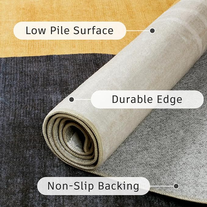 DCX Machine Washable Area Rug 4x6, Midcentury Modern Non Slip Stain Resistant Rug 4x6 for Living Room, Bedroom, Dining Room, Soft Low Pile Large Carpet, Blue & Yellow