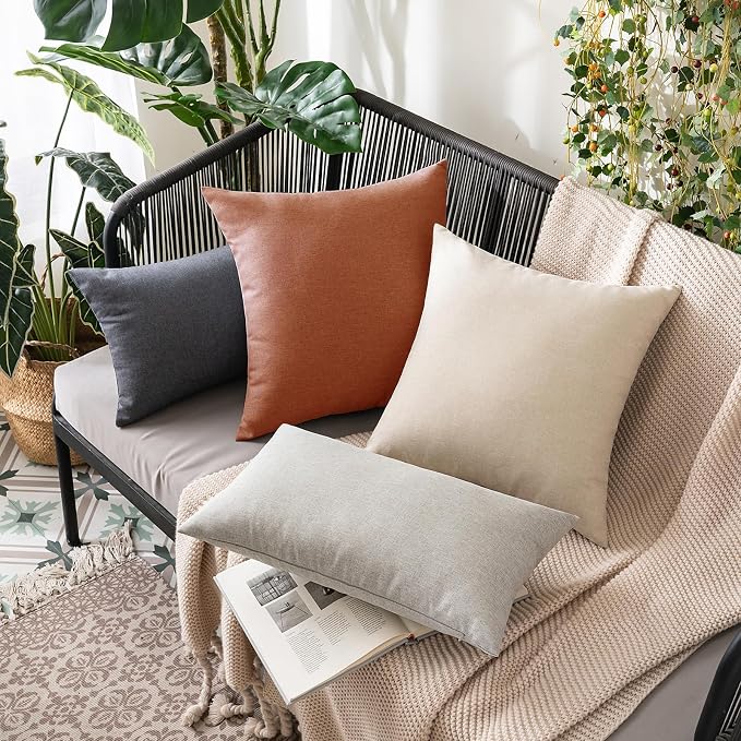 MIULEE Pack of 2 Decorative Outdoor Solid Waterproof Throw Pillow Covers Faux Linen Garden Farmhouse Cushion Cases for Summer Patio Tent Balcony Couch Sofa 20x12 Inch Rust