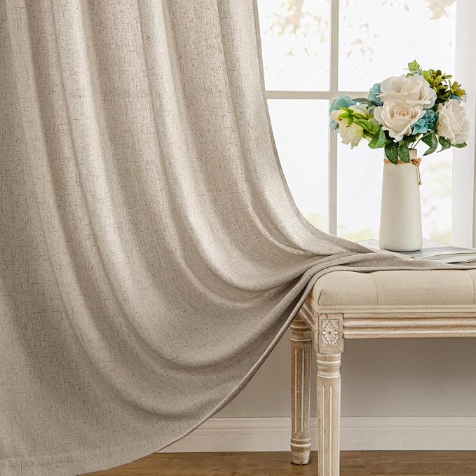 MIULEE Non-See-Through Privacy Linen Curtains 52W x 72L Inch Taupe | 2 Panels, Light Filtering, Semi Sheer Window Curtains, Farmhouse Textured, Back Tab Drapes for Bedroom Living Room
