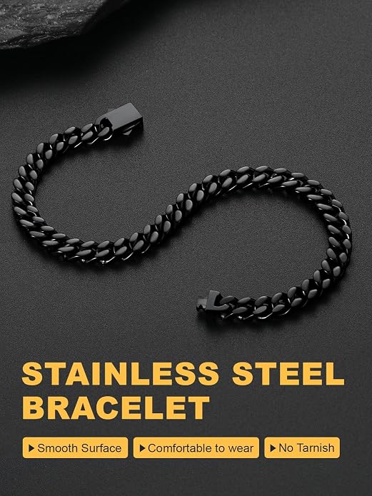 U7 Cuban Link Bracelets for Men Stainless Steel Wrist Bracelet Silver Black Gold Cuban Hand Chain Bracelet for Mens Women, 5/7/9/12mm Width, 7.5/8.3/9 Inch Length Classic Jewelry with Box Packed