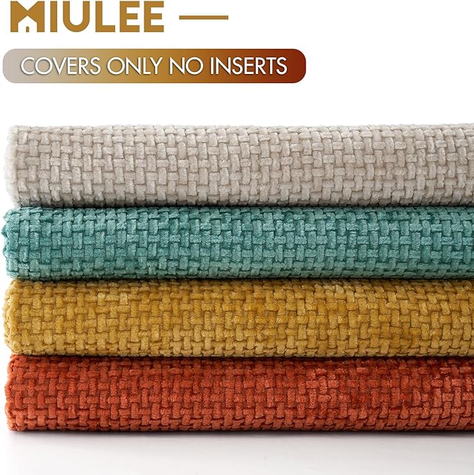 MIULEE Pack of 4 Couch Throw Pillow Covers 20x20 Inch Neutral Orange/Teal Soft Decorative Chenille Pillow Covers Farmhouse Accent Cushion Covers for Boho Fall Home Decor Sofa Bedroom Living Room