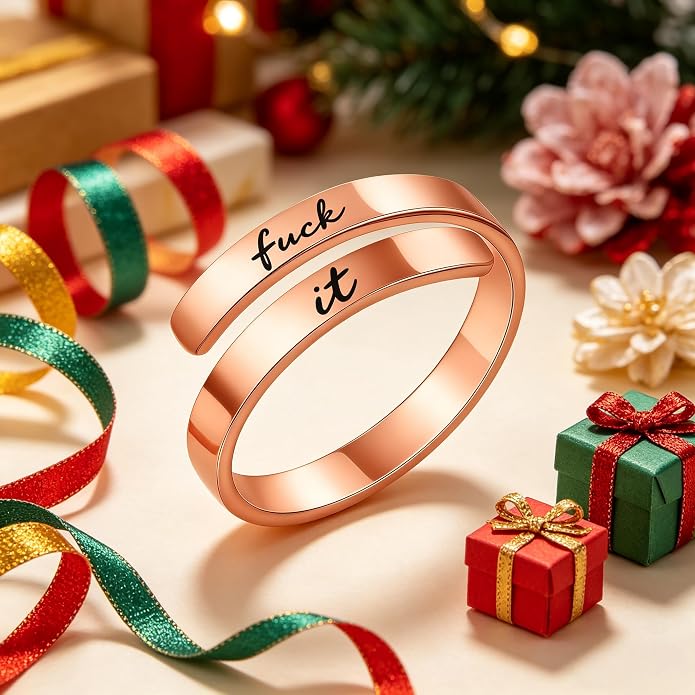I Fcking Love You Ring, Stainless Steel Engraved Inspirational Words Heart Open Adults Women Vintage Promise Rings Lover Wife Jewelry