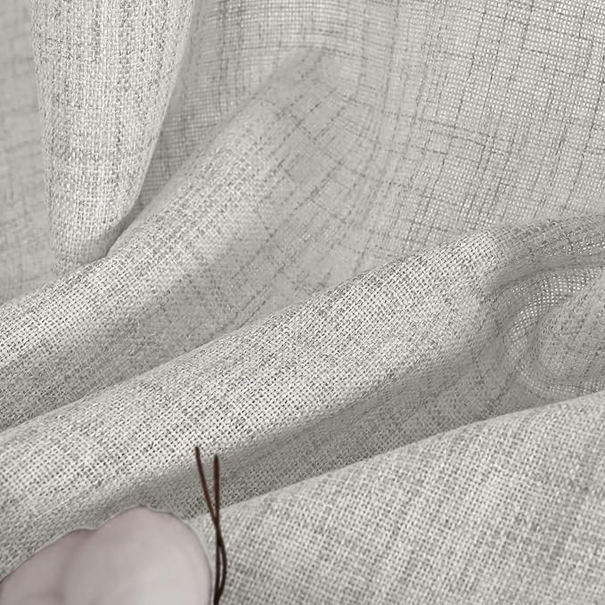 YoungsTex Light Grey Linen Curtains 63 Inches Long 2 Panels | Textured Light Filtering Window Drapes Semi Sheer with Bronze Grommet Privacy for Living Room Bedroom, 52 X 63 Inch