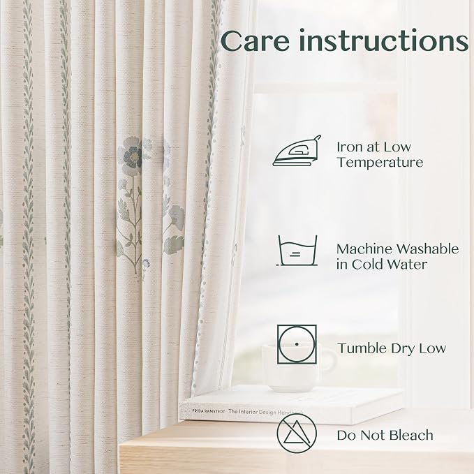 THREE GIRLS Pinch Pleated Curtains for Living Room Bedroom Dining Room - 120 Inches Light Filtering Floral Curtains Luxury Linen Drapes Farmhouse Window Curtains with Hooks - 2 Panels Set