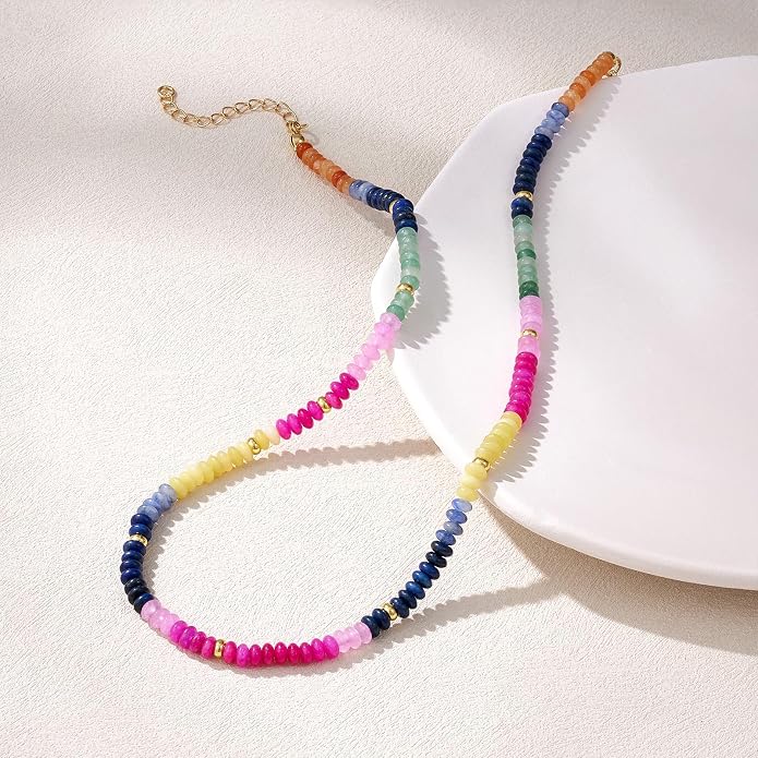 KELORIS PATH Beaded Necklace for Women, Colorful Gemstone Boho Bead Choker for Beach, Trendy Summer Natural Stone Jewelry Gifts