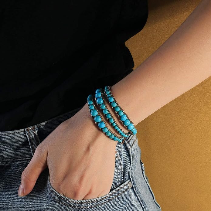 KELITCH New Star Turquoise Bracelets Love Silver Beads 3 Wrap Bracelet Women Shell Pearl Bracelets