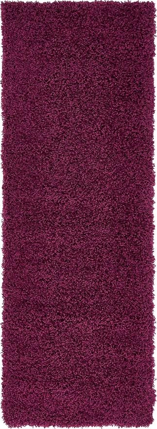 Unique Loom Solid Shag Collection Area Rug (2' 2" x 6' 7" Runner Eggplant Purple)