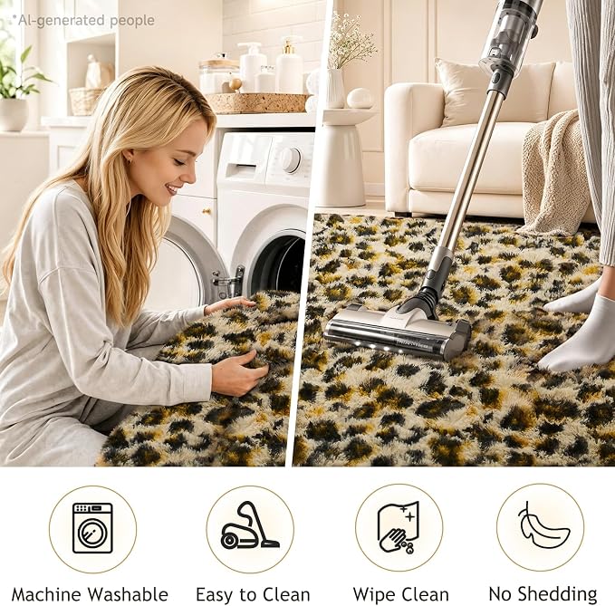 Ophanie 6x9 Leopard Rugs for Bedroom Living Room, Cheetah Print Rug Fluffy Shag Large Fuzzy Plush Soft Throw,Large Shaggy Floor Faux Animal Throw Carpets,Decor Aesthetic with Over 99 pcs Pile fibers