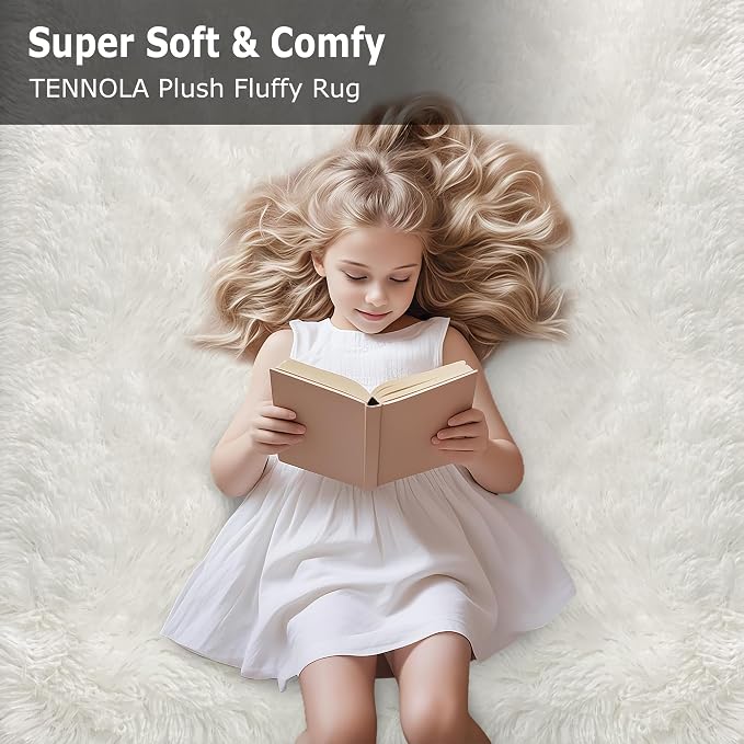 White Fluffy Rug for Bedroom Living Room, 3x5 Furry Cream Area Rug Soft Fuzzy Shag Carpet for Boys Girls Room Dorm Dresser Bedside, Plush Thick Throw Kids Shaggy Rug Non-Slip for Nursery
