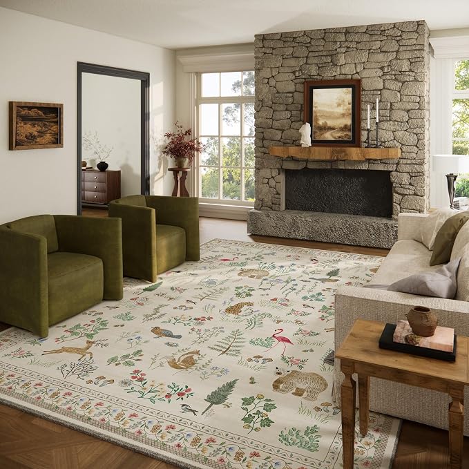 10x14 Area Rugs for Living Room: Washable Rug Stain Resistant Non Slip Low Pile Faux Wool Ultra Soft Lightweight Indoor Large Rugs for Bedroom Nursery Dining Room Under Table Rug Home Office Farmhouse