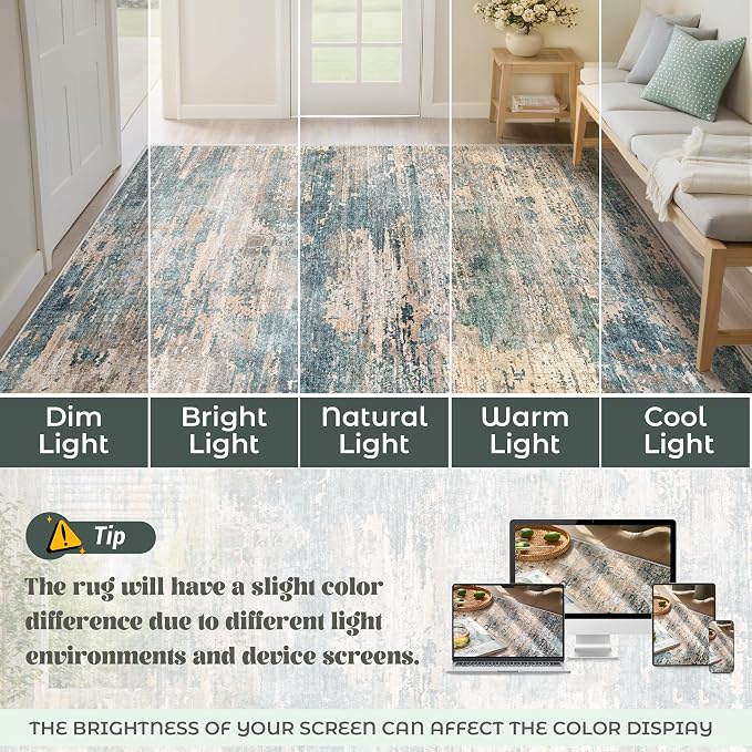 XLUEZ 10x14 Area Rugs for Living Room, Washable Modern Abstract Large Area Rug Neutral Soft Non Slip Kids Rug Stain Resistant Indoor Carpet for Bedroom Dining Room Playroom Office(GreenBrown, 10'x14')