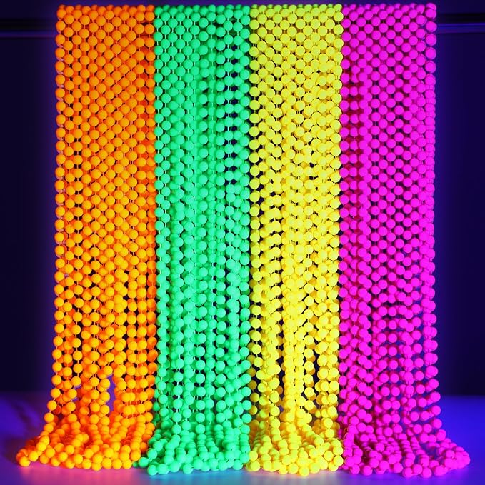 Ecally 96 Pieces Neon Beads Necklaces 33" Glow in The Dark UV Neon Bead Necklaces Glow Party Supplies 80s UV Black Light Accessories Bulk for Birthday Decorations Wedding Mardi Gras Party