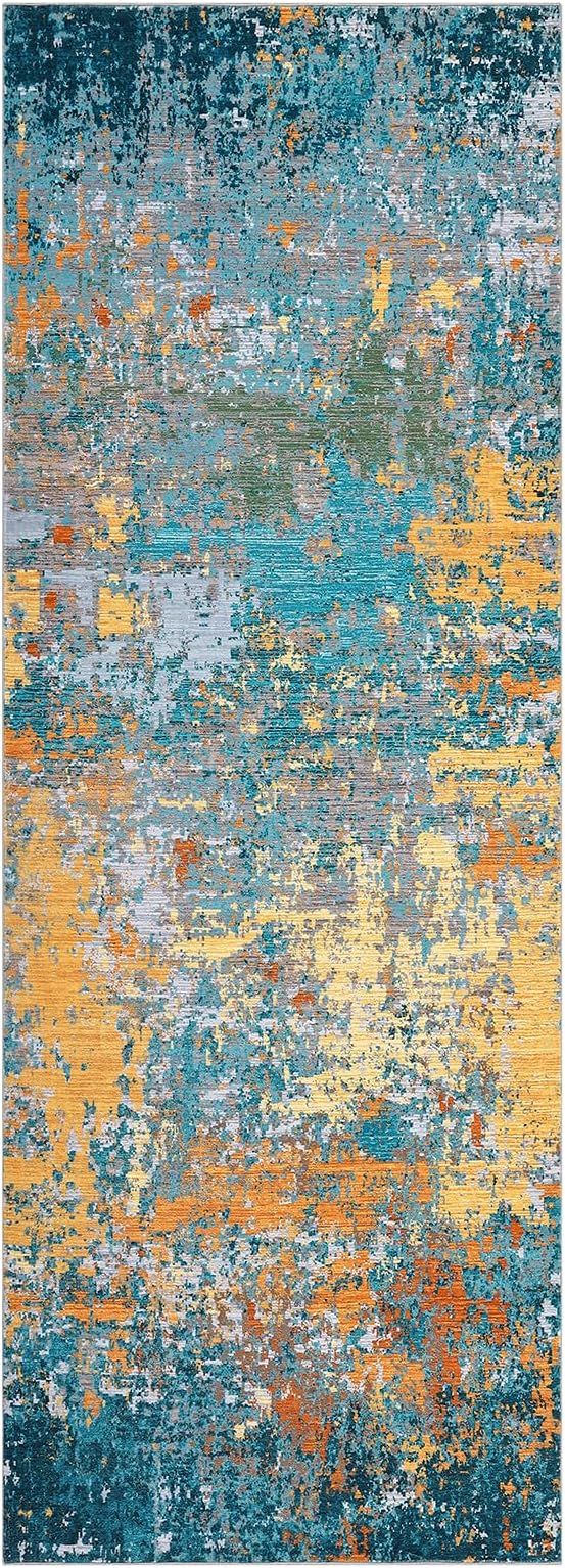 ROYHOME Modern Abstract Runner Rug 2x5 Washable Non Slip Stain Resistant Rug for Bedroom Living Room Non Shedding Low Pile Indoor Floor Cover,Multi Color