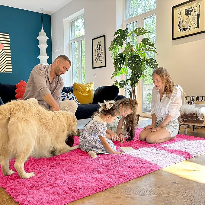 OLANLY 2x4 Machine Washable Runner Rugs for Hallway, Soft Fluffy Shaggy Bedside Rugs for Bedroom, Living Room, Indoor Floor Carpet for Kids Girls Boys, Nursery Rooms, Home Decor Aesthetic, Hot Pink