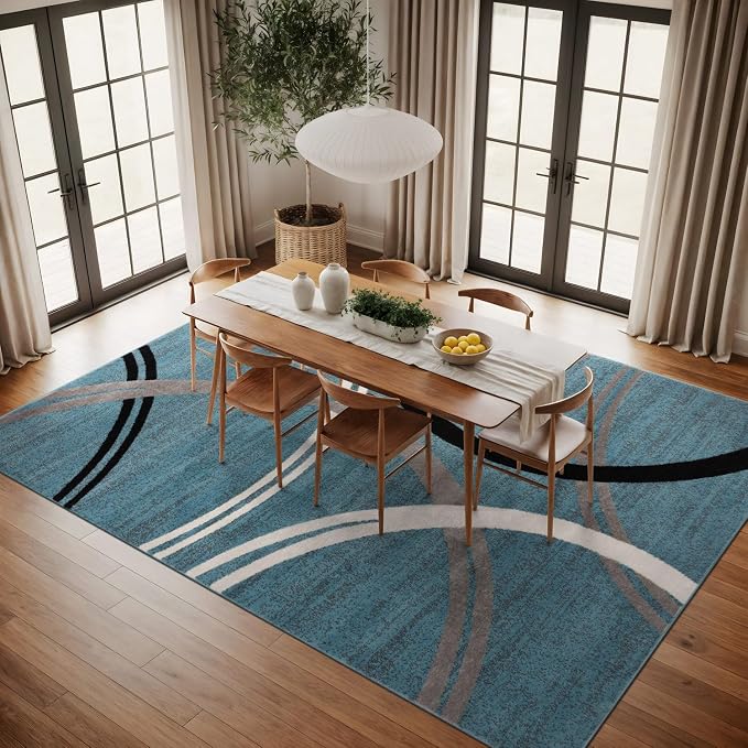 Rugshop Wavy Circles Modern Fade-Resistant Area Rug Blue 12' x 15'