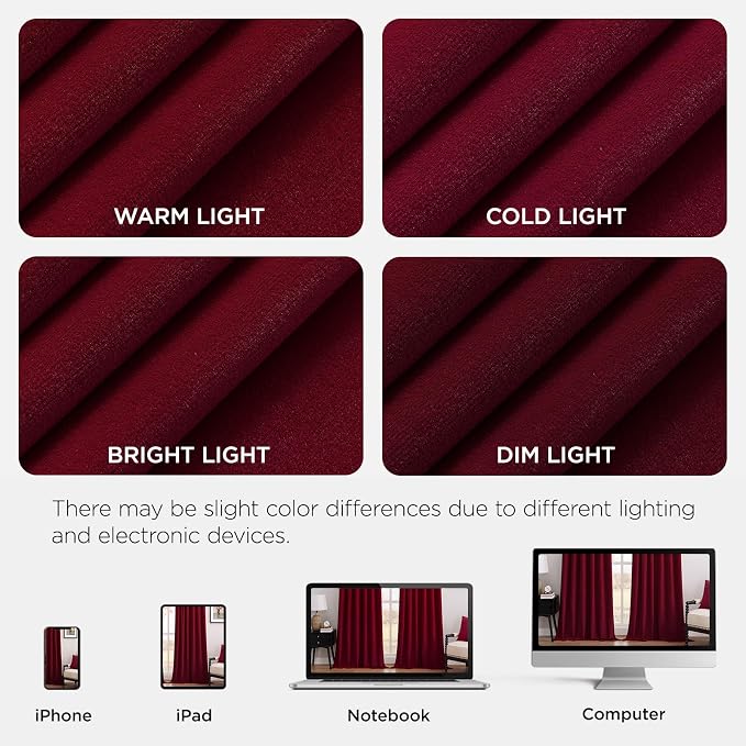 Joydeco 100% Blackout Velvet Curtains Red 96 Inch Back Tab | Luxury Thermal Insulated Velvet Curtains for Bedroom Living Room, Soundproof Blackout Window Drapes