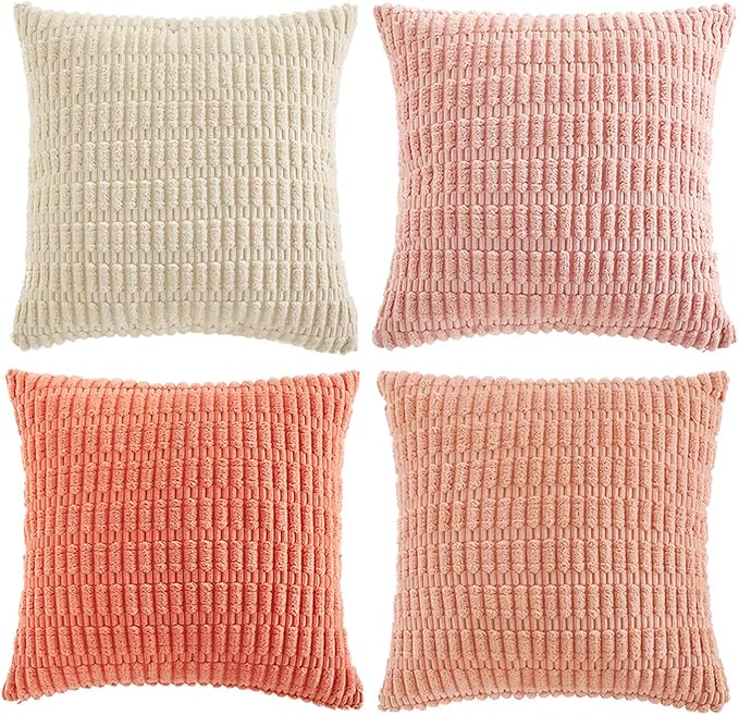 Fancy Homi 4 Packs Decorative Throw Pillow Covers for Living Room Couch Bed, Modern Farmhouse Boho Home Décor Accent Cushion Case, 12" x 12", Pink Series