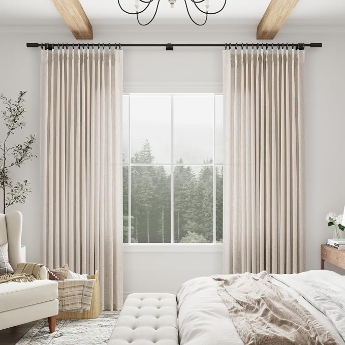 Ivory White Linen Pinch Pleated Curtains 90 Inches Long 2 Panels for Living Room Semi Sheer Modern Aesthetic Pleat Drapes Light Filtering Window Treatments with Rod Pocket Back Tab for Bedroom 40x90