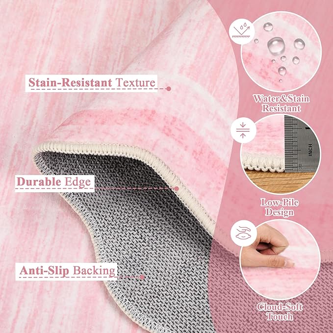 Garvee Scalloped 8x10 Rugs Washable Area Rugs for Living Room,Modern Stain Resistant Solid Rug for Bedroom, Scalloped Low Pile Non-Slip Neutral Rug for Farmhouse Dining Room Home Office Dorm,Pink | Rugs for Living Room, Non-Slip Soft Carpet for Bedroom...