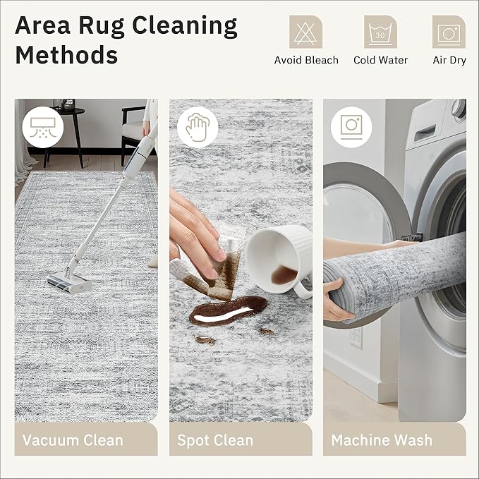 Soalmost Hallway Runner Rug 3x18 - Kitchen Rugs 18ft Washable Entryway Rug Vintage Kitchen Runners Non Slip Farmhouse Indoor Carpet Runner for Living Room Bedroom, Grey