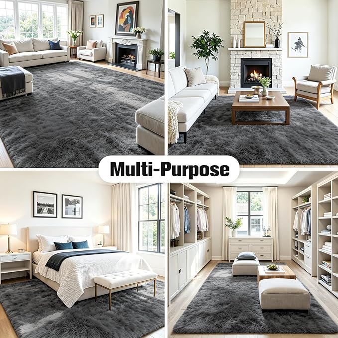 8x10 Area Rug for Living Room, Ultra Soft Fluffy Grey Rugs for Bedroom, Non Slip Large Shag Carpet, Fuzzy Plush Nursery Rug, Thick Washable Indoor Floor Carpets for Kids Office Dorm Home Decor